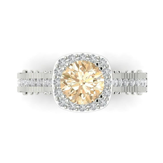 Clara Pucci 14K White Gold Solid Gold Morganite Halo Anniversary Ring for Women - 2.37 cttw Round Cut