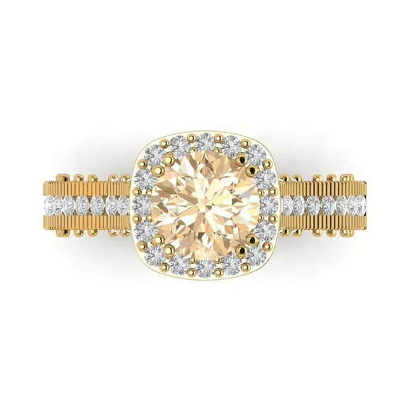 Clara Pucci 14K Yellow Gold Solid Gold Morganite Halo Anniversary Ring for Women - 2.37 cttw Round Cut