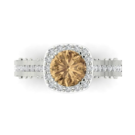 Clara Pucci 14K White Gold Solid Gold Champagne Halo Anniversary Ring for Women - 2.37 cttw Round Cut