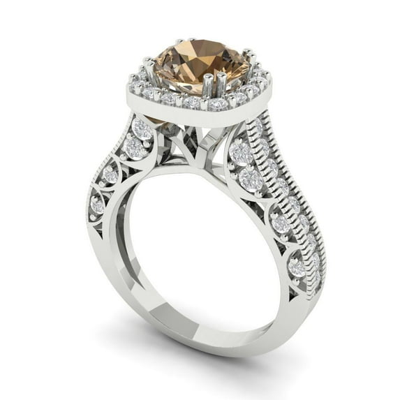 2.7ct round cut champagne Zircon 14k white gold halo Bridal Wedding Engagement Promise Anniversary Ring for Women size 8.25