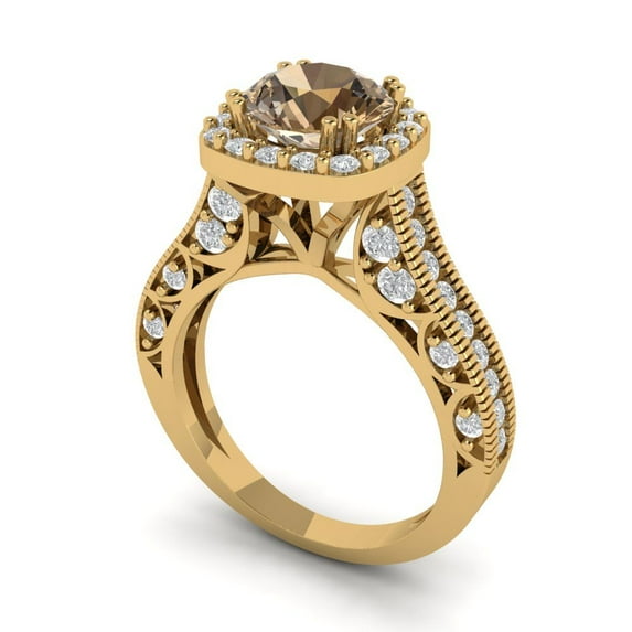 2.7ct round cut champagne Zircon 18k yellow gold halo Bridal Wedding Engagement Promise Anniversary Ring for Women size 6