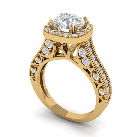 2.7ct round cut clear moissanite 18k yellow gold halo Bridal Wedding Engagement Promise Anniversary Ring for Women size 11