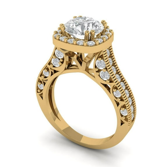 2.7ct round cut clear moissanite 18k yellow gold halo Bridal Wedding Engagement Promise Anniversary Ring for Women size 5