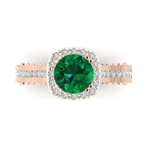Clara Pucci 14K Rose Gold Solid Gold Emerald Halo Anniversary Ring for Women - 2.37 cttw Round Cut
