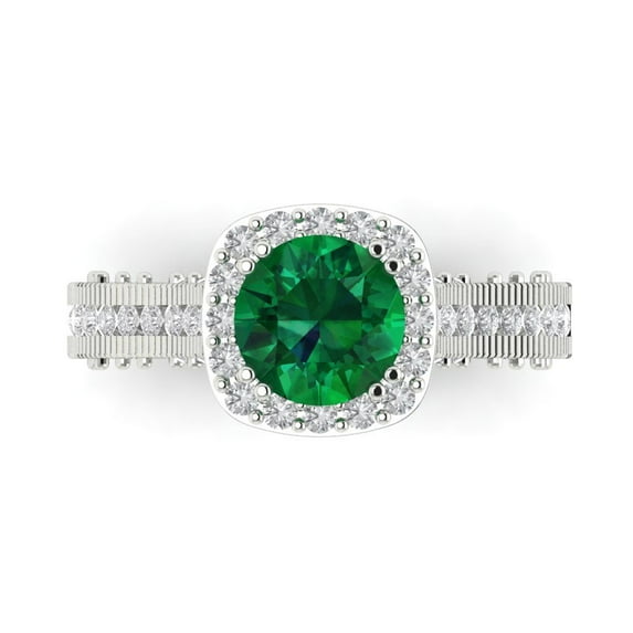 Clara Pucci 14K White Gold Solid Gold Emerald Halo Anniversary Ring for Women - 2.37 cttw Round Cut