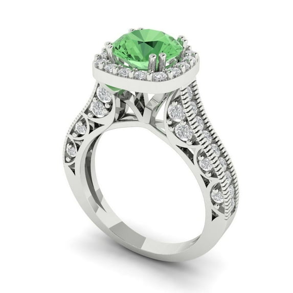 2.7ct round cut green Zircon 14k white gold halo Bridal Wedding Engagement Promise Anniversary Ring for Women size 7.5