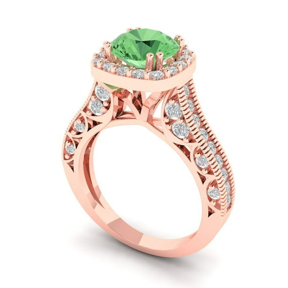 2.7ct round cut green Zircon 18k rose gold halo Bridal Wedding Engagement Promise Anniversary Ring for Women size 6.75