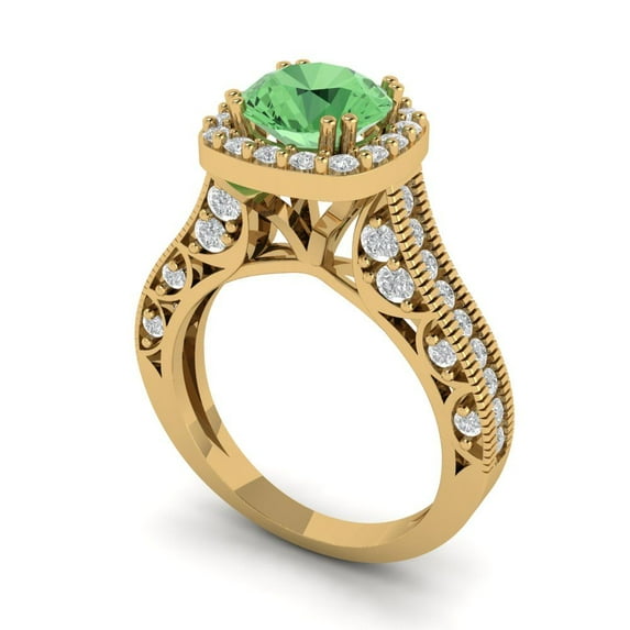 2.7ct round cut green Zircon 18k yellow gold halo Bridal Wedding Engagement Promise Anniversary Ring for Women size 9.75