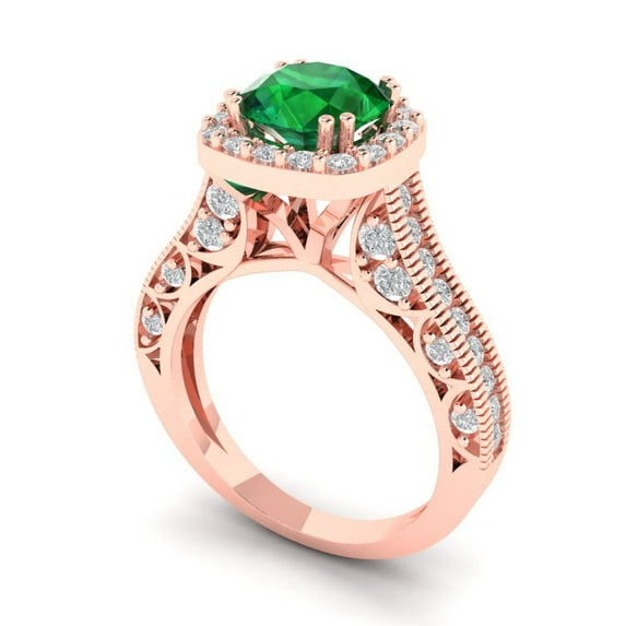 2.7ct round cut green emerald 18k rose gold halo Bridal Wedding Engagement Promise Anniversary Ring for Women size 3.5