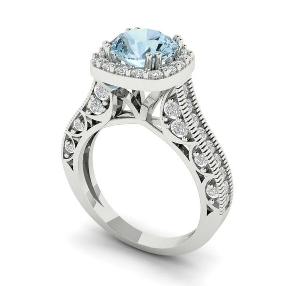 2.7ct round cut natural sky blue topaz 18k white gold halo Bridal Wedding Engagement Promise Anniversary Ring for Women size 7.75