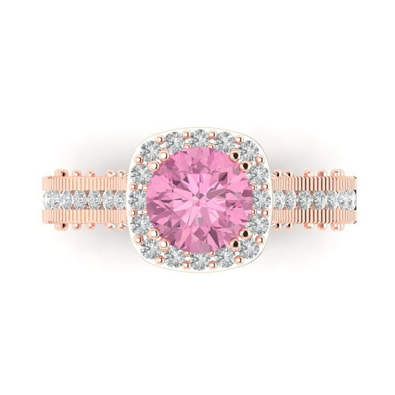 Clara Pucci 14K Rose Gold Solid Gold Pink Halo Anniversary Ring for Women - 2.37 cttw Round Cut