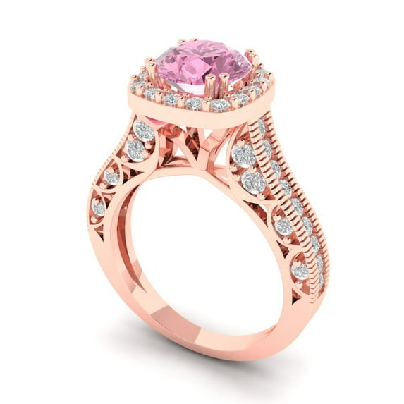 2.7ct round cut pink Zircon 18k rose gold halo Bridal Wedding Engagement Promise Anniversary Ring for Women size 9.25