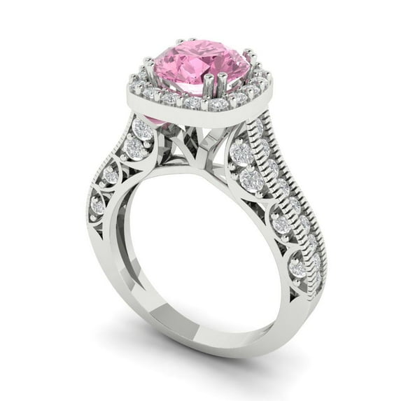 2.7ct round cut pink Zircon 18k white gold halo Bridal Wedding Engagement Promise Anniversary Ring for Women size 6.75
