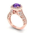 thumbnail image 1 of 2.7ct round cut purple natural amethyst 14k rose gold halo Bridal Wedding Engagement Promise Anniversary Ring for Women size 3.75, 1 of 7