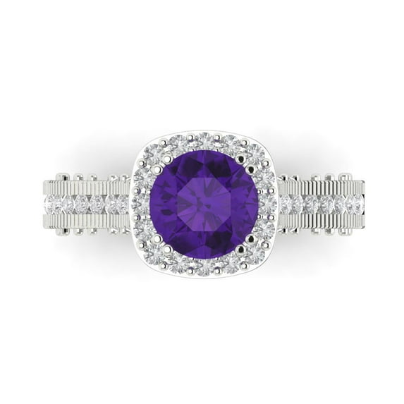Clara Pucci 14K White Gold Solid Gold Amethyst Halo Anniversary Ring for Women - 2.37 cttw Round Cut