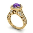 thumbnail image 1 of 2.7ct round cut purple natural amethyst 14k yellow gold halo Bridal Wedding Engagement Promise Anniversary Ring for Women size 6.25, 1 of 7