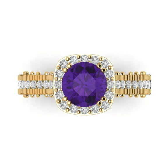 Clara Pucci 14K Yellow Gold Solid Gold Amethyst Halo Anniversary Ring for Women - 2.37 cttw Round Cut