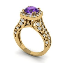 2.7ct round cut purple natural amethyst 18k yellow gold halo Bridal Wedding Engagement Promise Anniversary Ring for Women size 8.25