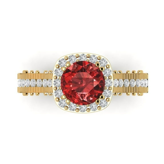 Clara Pucci 14K Yellow Gold Solid Gold Garnet Halo Anniversary Ring for Women - 2.37 cttw Round Cut