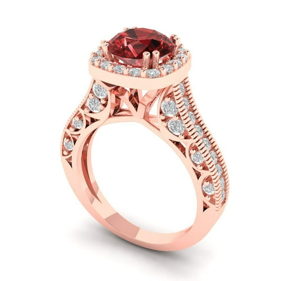 2.7ct round cut red natural garnet 18k rose gold halo Bridal Wedding Engagement Promise Anniversary Ring for Women size 3.5