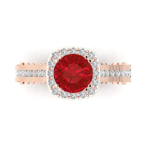 Clara Pucci 14K Rose Gold Solid Gold Ruby Halo Anniversary Ring for Women - 2.37 cttw Round Cut