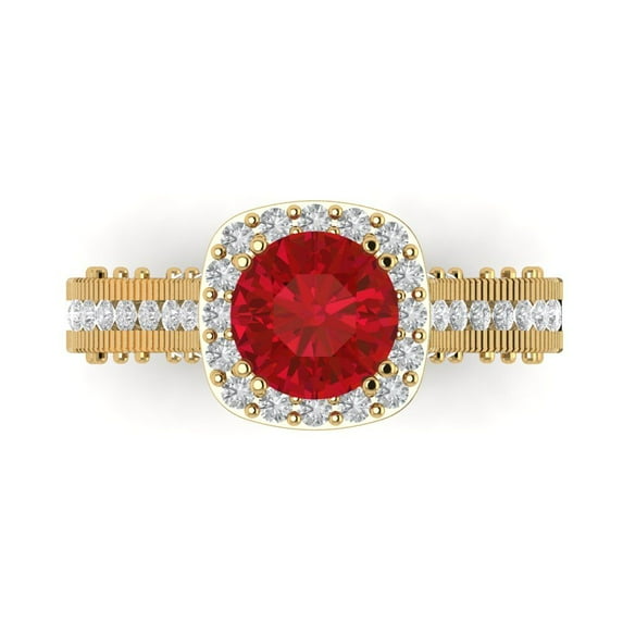 Clara Pucci 14K Yellow Gold Solid Gold Ruby Halo Anniversary Ring for Women - 2.37 cttw Round Cut