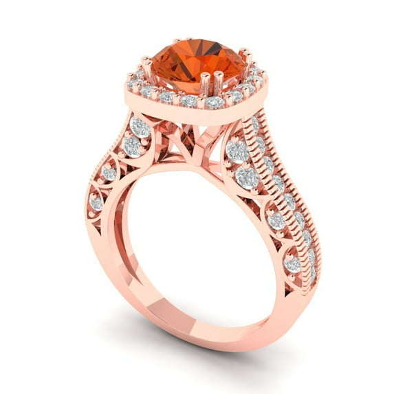 2.7ct round cut red Zircon 14k rose gold halo Bridal Wedding Engagement Promise Anniversary Ring for Women size 7