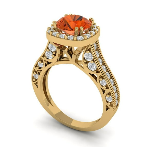 2.7ct round cut red Zircon 14k yellow gold halo Bridal Wedding Engagement Promise Anniversary Ring for Women size 4.25