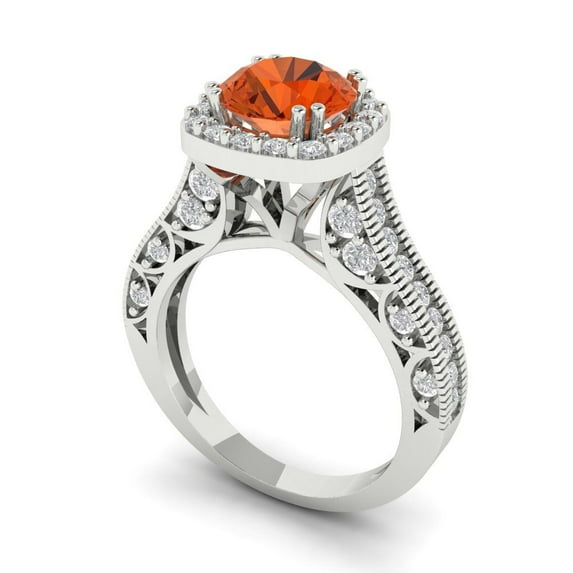 2.7ct round cut red Zircon 18k white gold halo Bridal Wedding Engagement Promise Anniversary Ring for Women size 7.75