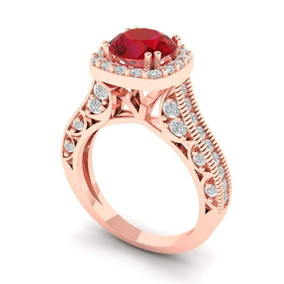 2.7ct round cut red ruby 18k rose gold halo Bridal Wedding Engagement Promise Anniversary Ring for Women size 3.75