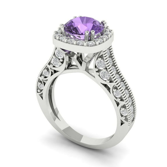 2.7ct round cut alexandrite 14k white gold halo Bridal Wedding Engagement Promise Anniversary Ring for Women size 5.25