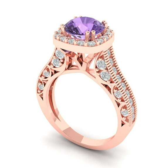2.7ct round cut alexandrite 18k rose gold halo Bridal Wedding Engagement Promise Anniversary Ring for Women size 4.5