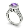 thumbnail image 1 of 2.7ct round cut alexandrite 18k white gold halo Bridal Wedding Engagement Promise Anniversary Ring for Women size 8.75, 1 of 7