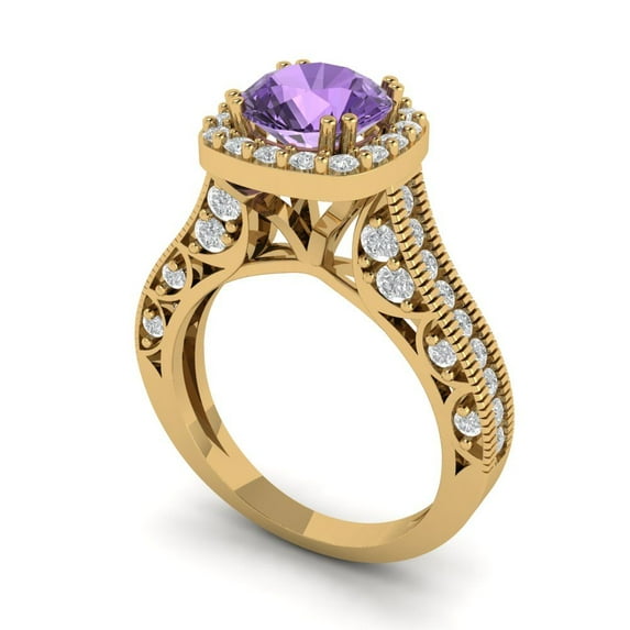 2.7ct round cut alexandrite 18k yellow gold halo Bridal Wedding Engagement Promise Anniversary Ring for Women size 7.25