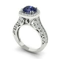 thumbnail image 1 of 2.7ct round cut blue sapphire 18k white gold halo Bridal Wedding Engagement Promise Anniversary Ring for Women size 4, 1 of 7