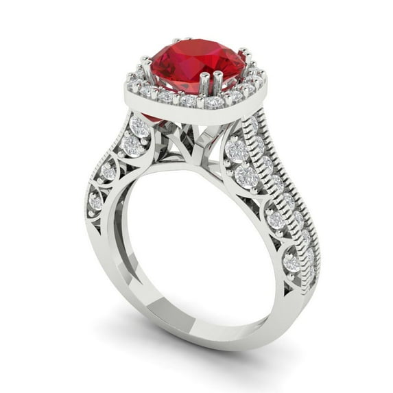 2.7ct round cut tourmaline 18k white gold halo Bridal Wedding Engagement Promise Anniversary Ring for Women size 5.25