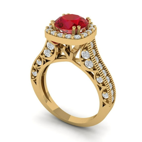 2.7ct round cut tourmaline 18k yellow gold halo Bridal Wedding Engagement Promise Anniversary Ring for Women size 7