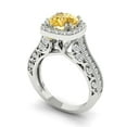 thumbnail image 1 of 2.7ct round cut yellow moissanite 14k white gold halo Bridal Wedding Engagement Promise Anniversary Ring for Women size 8.25, 1 of 7
