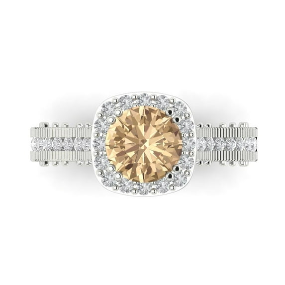 Clara Pucci 14K White Gold Solid Gold YellowMoissanite Halo Anniversary Ring for Women - 2.37 cttw Round Cut