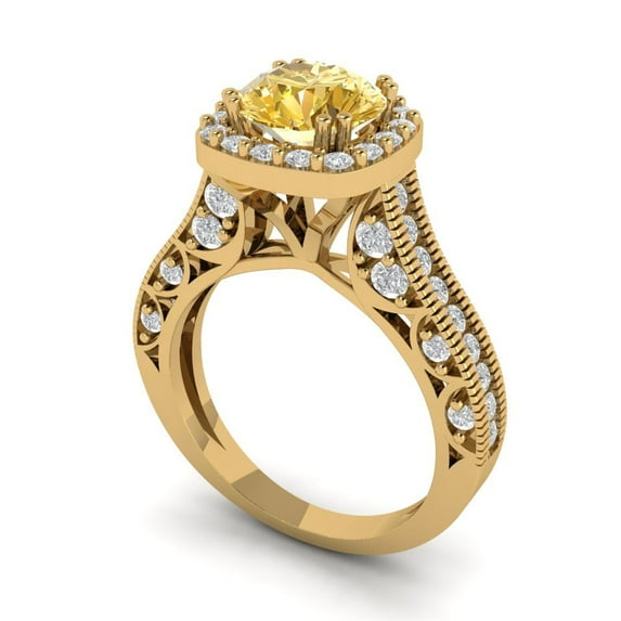 2.7ct round cut yellow moissanite 14k yellow gold halo Bridal Wedding Engagement Promise Anniversary Ring for Women size 10.75