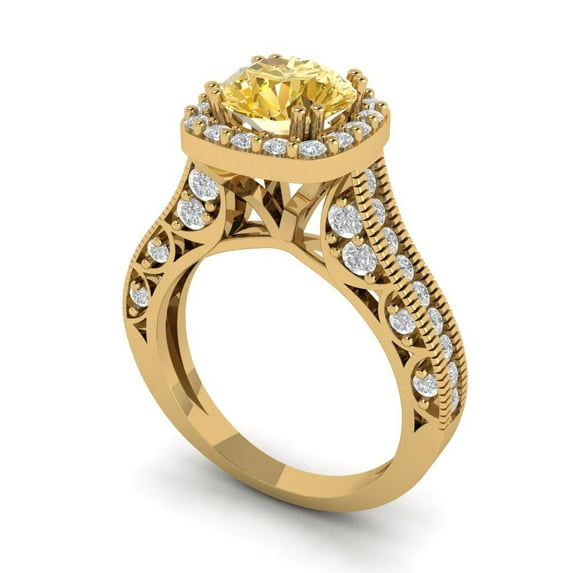 2.7ct round cut yellow natural citrine 14k yellow gold halo Bridal Wedding Engagement Promise Anniversary Ring for Women size 10.25