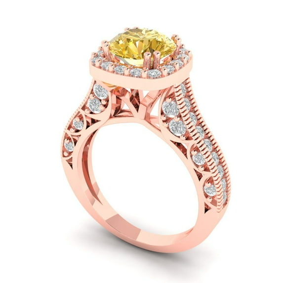 2.7ct round cut yellow natural citrine 18k rose gold halo Bridal Wedding Engagement Promise Anniversary Ring for Women size 10.75