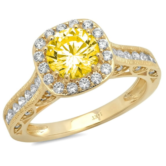 2.7ct round cut yellow simulated diamond 18k yellow gold anniversary engagement halo ring size 10