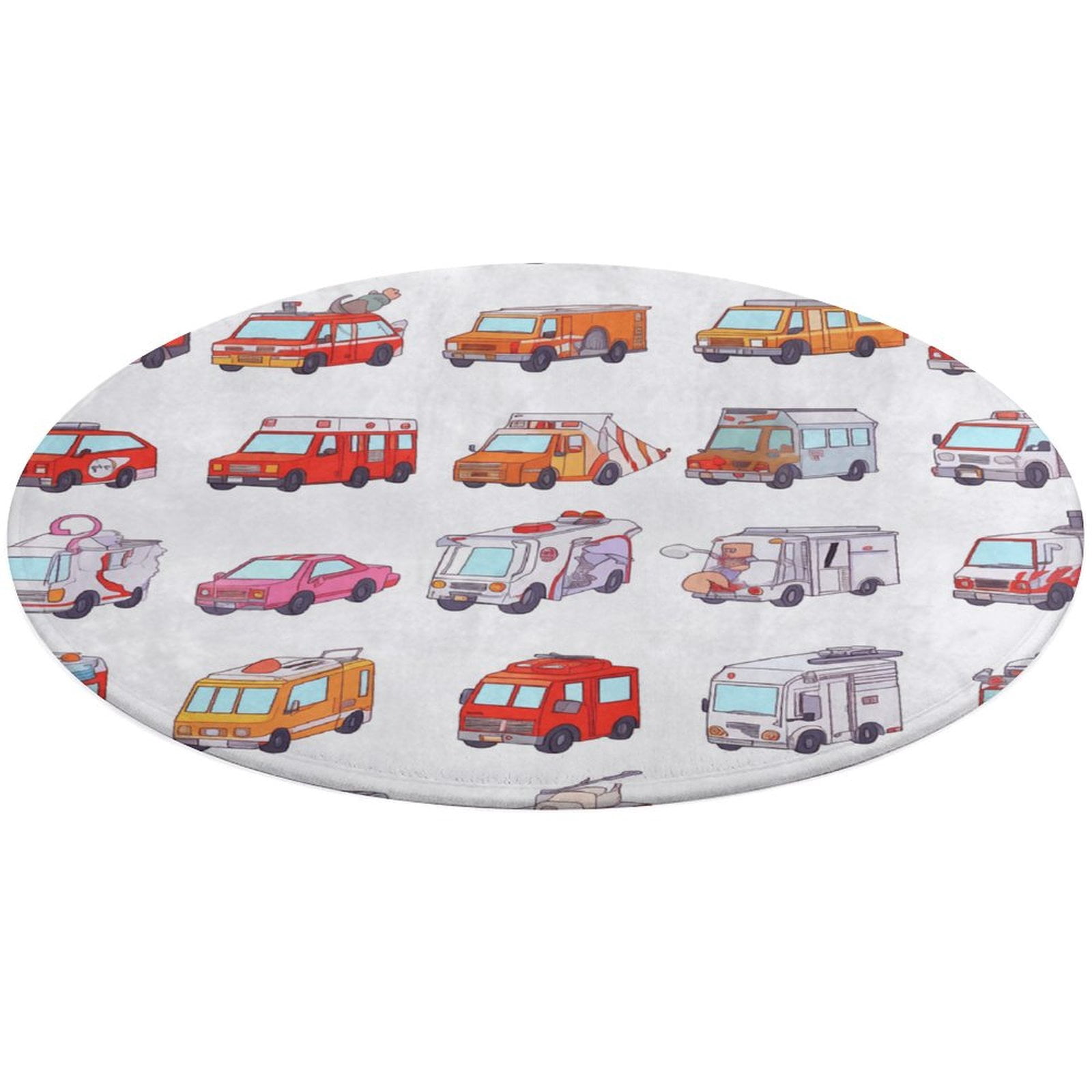 2.7ft Fire Engine Car Truck Ultra-Thin Washable Round Rug - Non Slip ...