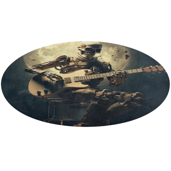 2.7ft Guitar Skeleton Rock Ultra-Thin Washable Round Rug - Non Slip Non Shedding Low Pile Carpet for Living Room Coffee Table Kitchen Bedroom