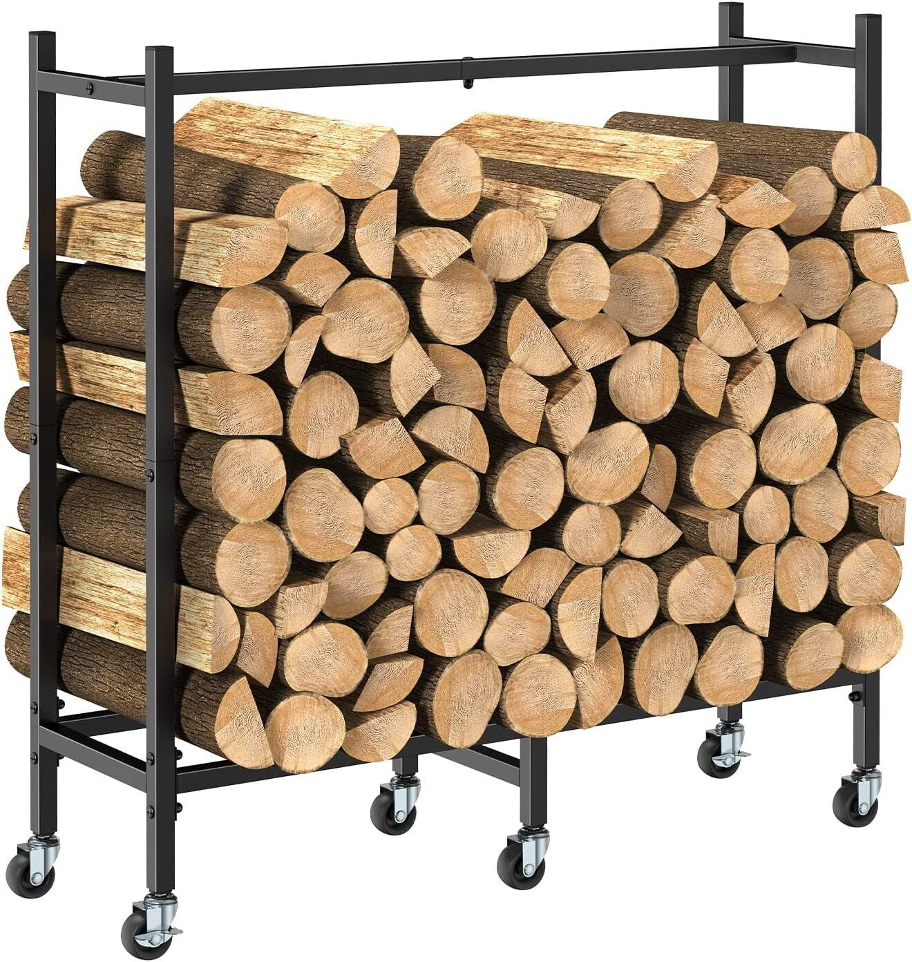 2.7ft Heavy Duty Steel Firewood Stand Firewood Rack Outdoor Log Stand with Wheels Walmart