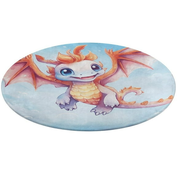 2.7ft Rug for Kids Room Playroom Nursery Bedroom Cute Dragon Baby Washable Circular Floor Mat for Home Room Decorative