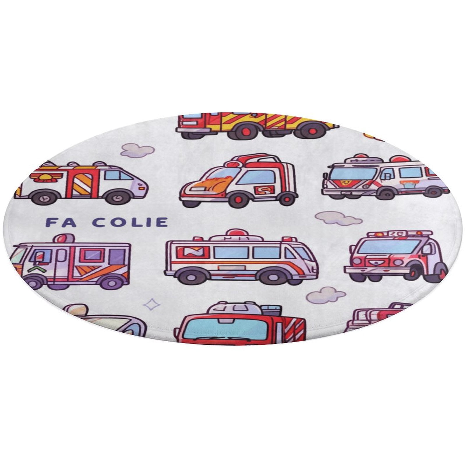 2.7ft Rug for Kids Room Playroom Nursery Bedroom Fire Engine Car Truck ...