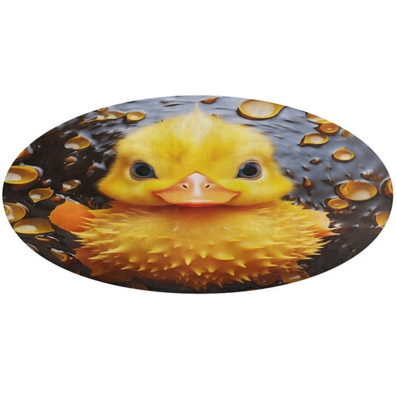 2.7ft Rug for Kids Room Playroom Nursery Bedroom Q-version Funny Little Yellow Duck Washable Circular Floor Mat for Home Room Decorative