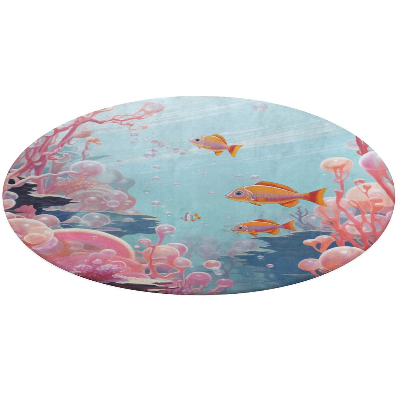 Water Rug Round 2.7ft Underwater World Ship Coral Ultra-Thin Washable Round Rug - Non ...